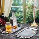 6 Pcs Silver Serving Tray Elegant Floral Metal Plate Silver Platter for Buffet Wedding Party Jewelry Decorative (Oblong with Handle)