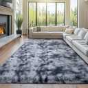 Shag Area Rug Grey: Large Modern Shaggy Rugs for Living Room - Fluffy Indoor Floor Carpets, Tie-Dyed Dark Grey, 9x12 Feet