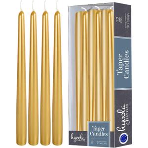 12 Pack Tall Taper Candles - 12 Inch Metallic Gold Dripless, Unscented Dinner Candle - Paraffin Wax with Cotton Wicks - 10 Hour Burn Time