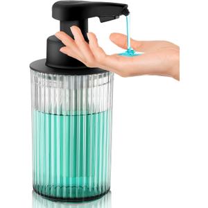Automatic Soap Dispenser Liquid Touchless: 9oz Black Acrylic - Rechargeable Electric Smart 3 Level Adjustable Auto Hand Soap Dispenser - Dish Bathroom Kitchen