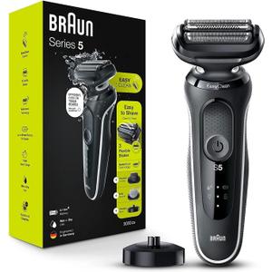 Braun Electric Razor for Men, Waterproof Foil Shaver, Series 5 5050cs, Wet & Dry Shave, with Beard Trimmer and Body Groomer, Rechargeable, Charging Stand Included, Blue (6 Piece Set, Silver)