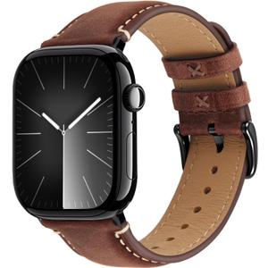 Wristitani Leather Bands Compatible With Apple Watch Bands Size: 38/40/41/42mm(Series 10) for Men,Genuine Leather Replacement Straps for iWatch Ultra3/2/1 SE3/2/1 (Brown/Black Buckle)