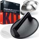 Smash Burger Press Kit - 7'' Flat Bottom Round Premium Cast Iron Press with 35 Pcs Patty Paper,12 Inch Heavy Duty Round Basting Cover Melting Dome. Perfect for Hamburger, Bacon, Meat, Sandwich