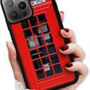 for iPhone 15 Pro, Durable Protective Soft Back Case Phone Cover, HOT12016 British UK Red Phone Booth 12016