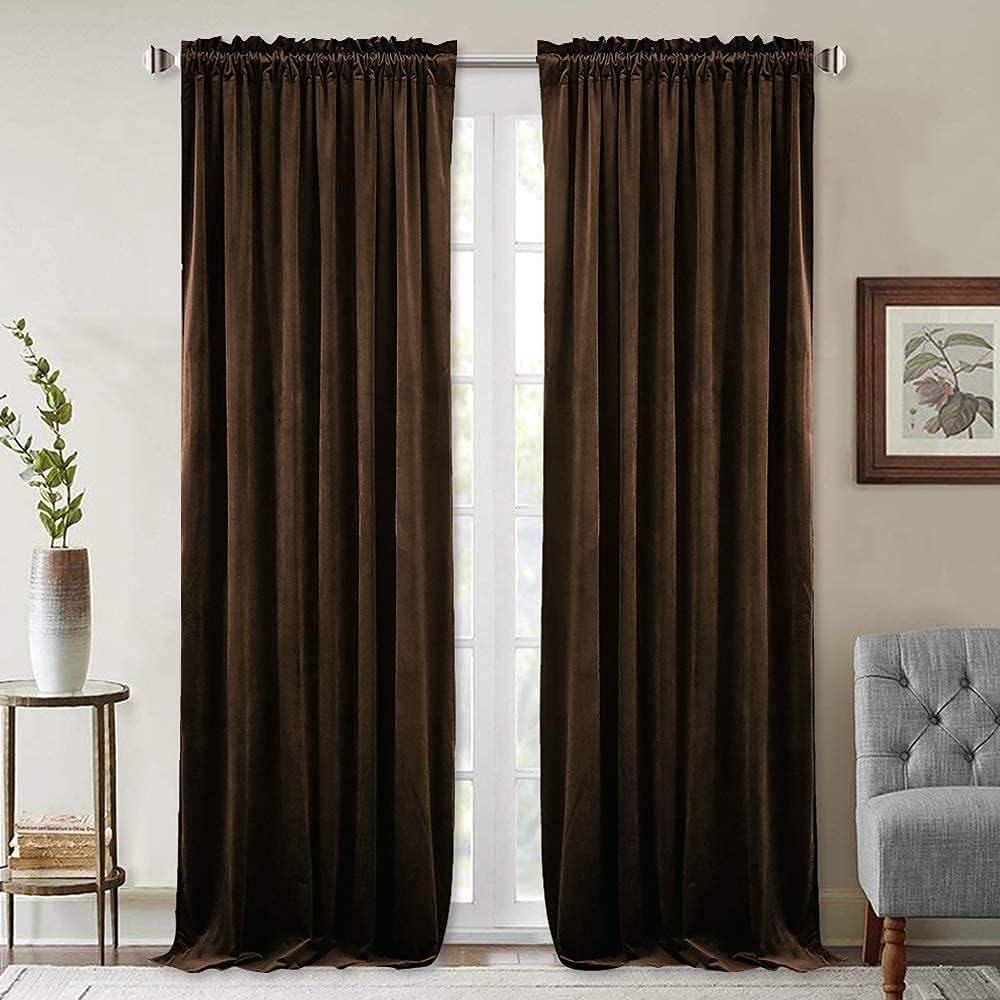 StangH Brown Blackout Velvet Drapes for Living Room 96 inches Long Luxury Home Decor Heat & Sound Reducing Energy Smart Curtains for Bedroom, W52 x L96, 2 Panels