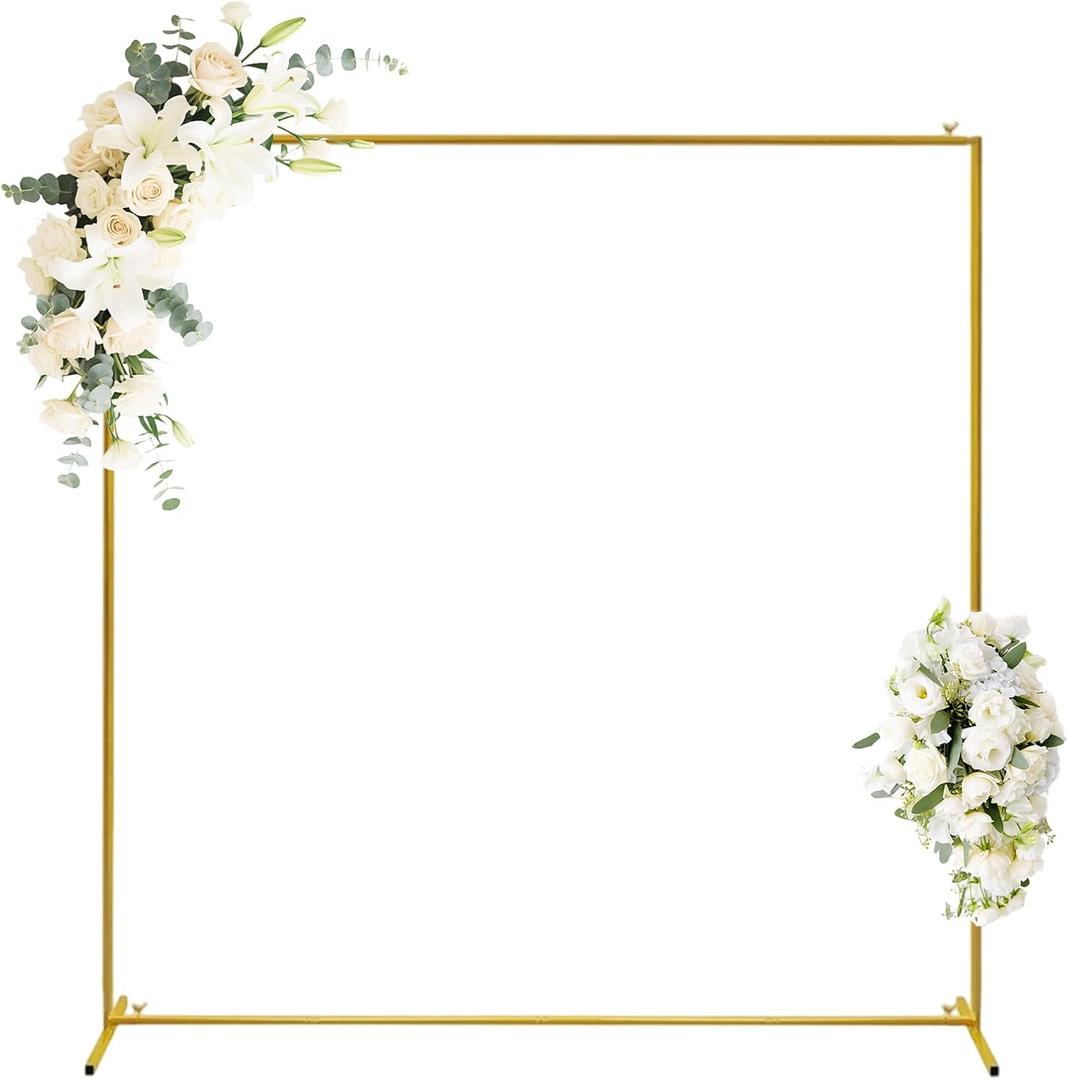 Metal Square Wedding Arch Backdrop Stand 6.65-8.2FT Balloon & Floral Decor Frame for Ceremony, Birthday, Party, Baby Shower, Garden Decoration (Gold, 6.6ft*8.2ft)