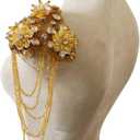 Handmade 3D Three-Dimensional Flower Rhinestones Applique Sewing Crystal Fringe Beads Sequins Patches Accessory for Wedding Dresses DIY Decorative 6X10inches 2PCS/Bag (Gold)
