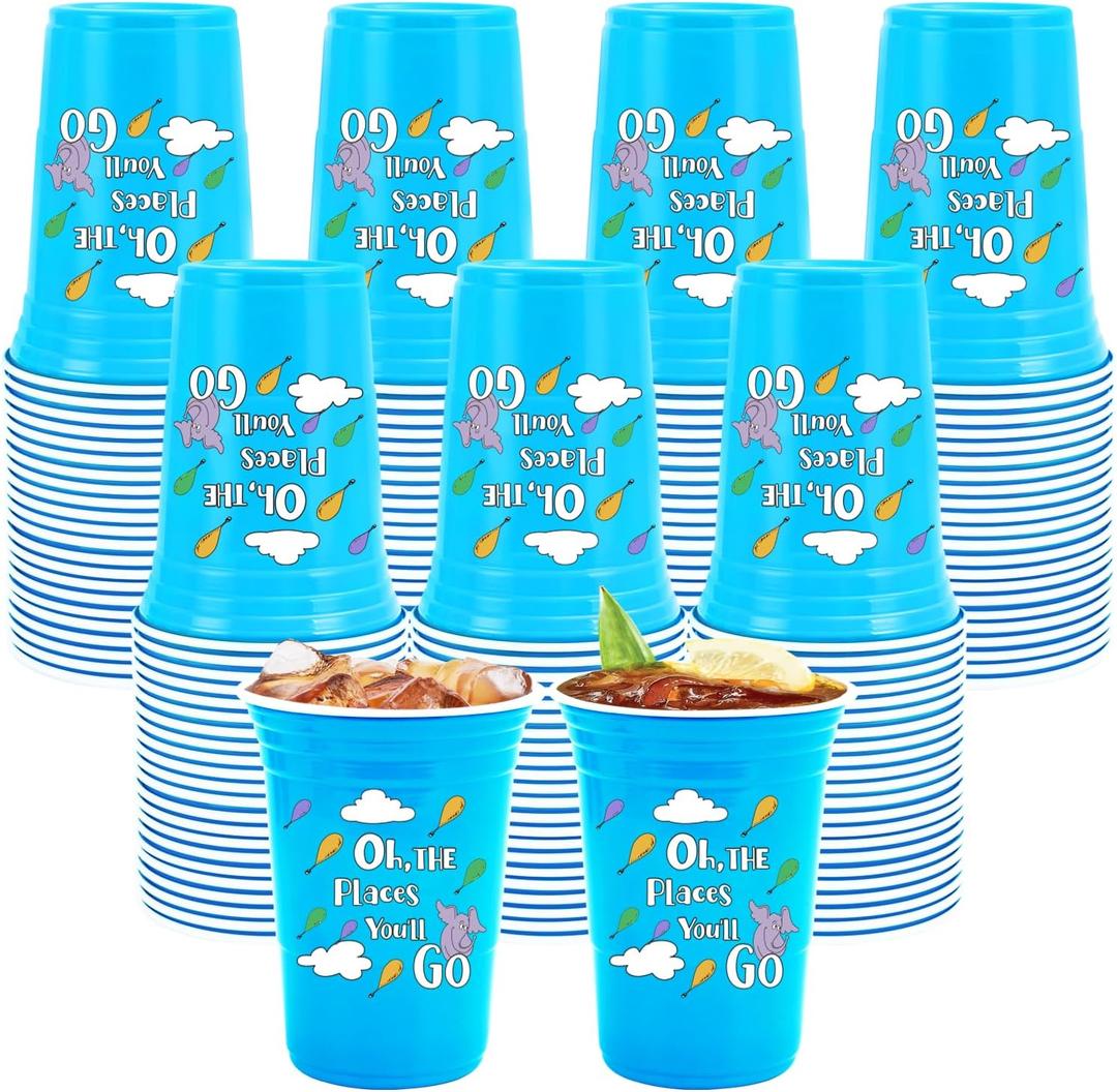100 Pcs Preschool Kindergarten Graduation Cups Oh The Places You' ll Go Cups Bulk 16Oz Graduation Plastic Cup Oh The Places Disposable Drinking Cups for Class of 2026 Pre K Graduation Party