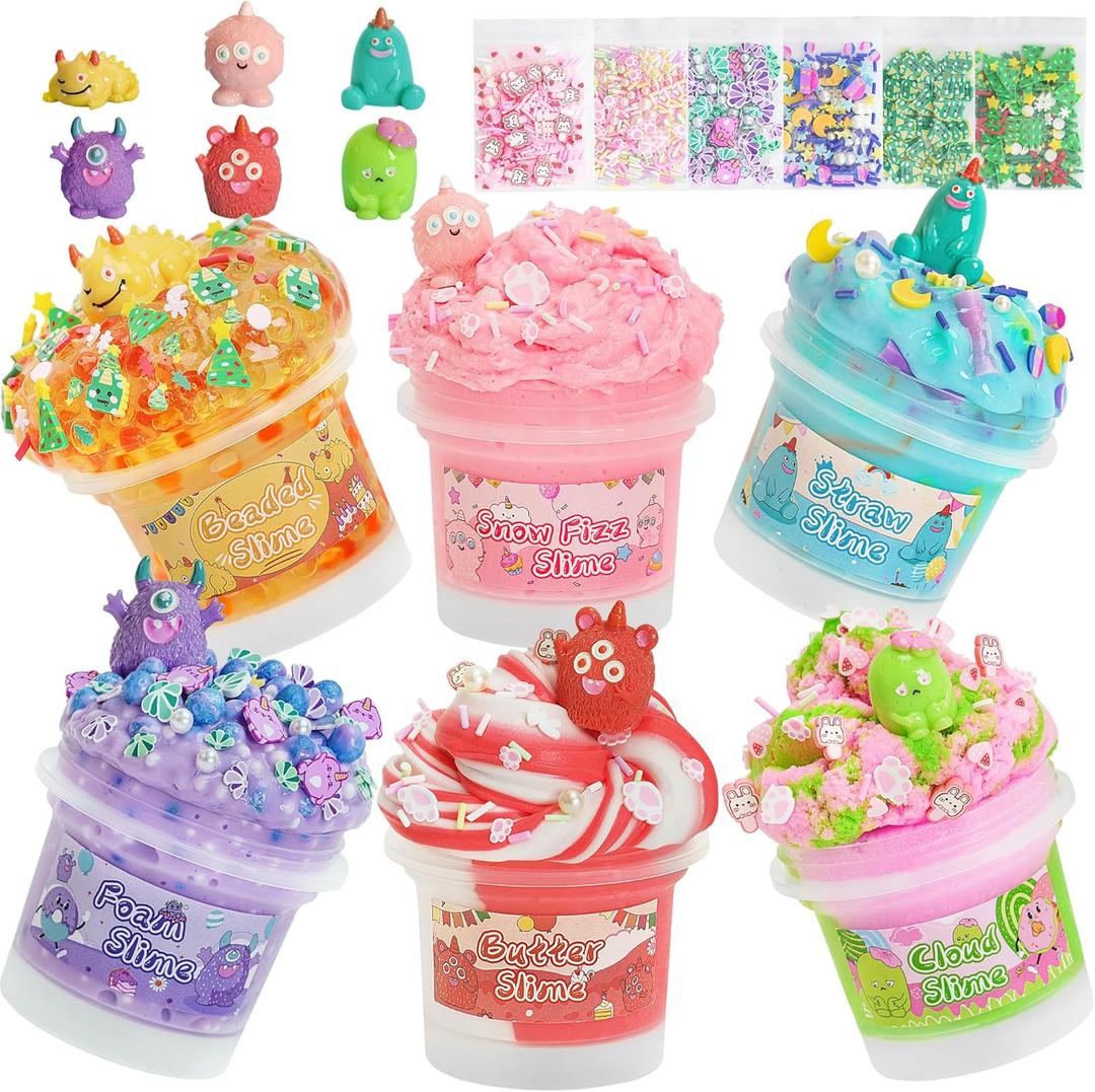 Monster Slime Kit 6100ml, Slime Variety Pack with Different Textures, Fun Sensory Slimes Toys for Kids Adults, Slime Party Favors for Christmas Halloween Birthday Gifts