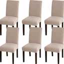 Turquoize Dining Room Chair Covers Set of 6 Khaki Spandex Removable Kitchen Chair Covers Stretch Jacquard Parson Chair Slipcover Chair Seat Covers for Dining Room, Hotel, Ceremony (6, Khaki)