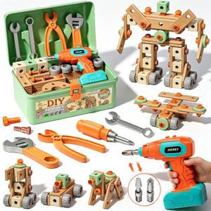 CUTE STONE 158PCS Kids Tool Set with Toy Drill | STEM Construction Building Toys with Storage Tool Box, Montessori Pretend Play Gift for Toddler Boys and Girls Ages 3-6