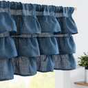 jinchan Ruffled Valance Curtain Slubbed Crossed Kitchen Valance Vintage Shabbychic Style for Living Room Small Windows 18 Inch Cottagecore Farmhouse Half Window Rod Pocket 1 Panel Navy Blue