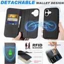 SHIELDON 2-in-1 Wallet Case for iPhone 17 6.3" 2025 | Genuine Leather | Detachable Design | Wireless Charging | RFID Blocking Card Holder | Folio Magnetic Cover | Kickstand | Shockproof | Black