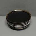 Dinner Plates, Set of 6, 8 inch, Black Porcelain with Gold Trim, Small Plates, Black Ceramic Plates, Ideal for Desserts and Appetizers