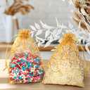 Staruby Organza Gift Bags 50 Pcs Gold Sheer Organza Bag 6x8 Inch Mesh Favor Bags Drawstring Jewelry Rattan Printed Gift Pouches for Wedding Party Favors Couple Shower Christmas Gifts Candy Bags