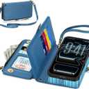 TUCCH Removable Crossbody Case Wallet for iPhone 17 Pro Max 6.9" 2025, Wireless Charging, RFID Blocking 10 Card Slots, Lanyard, Wrist Strap, Zipper Pocket, PU Leather, Stand Magnetic Cover, Light Blue