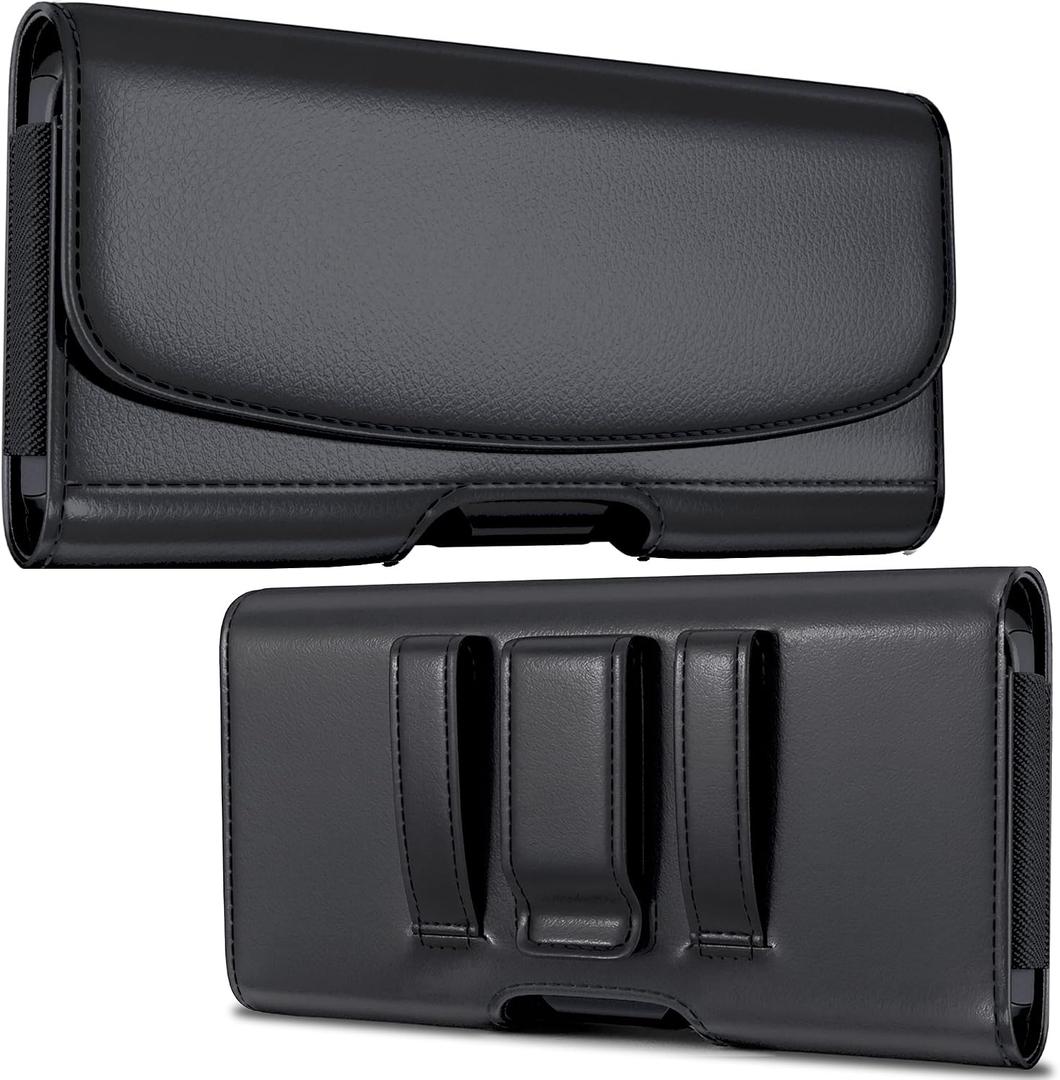 Cell Phone Belt Holder with Clip, Holster for Men, Premium Cellphone Pouch Case for iPhone 17, 16e, 16, 15, 14, 13, 12, 11 & Pro Models, (Fits with Otterbox Commuter Case on), Black