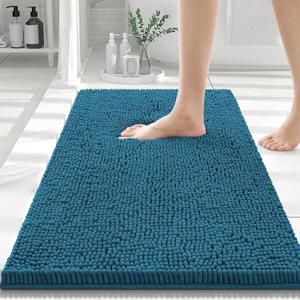 Smiry Luxury Chenille Bathroom Rugs 30x20, Extra Soft and Absorbent Shaggy Bath Mat, Machine Washable, Non-Slip Plush Carpet Runner for Tub, Shower, and Floor, Home Decor Accessories, Peacock Blue