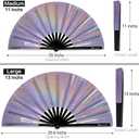 Large Rave Fan, Clack Folding Hand Fan with Premium Fabric, Thick Bamboo Frame for Men Women Gift for EDM, Festival, Club, Party, Dance, Decoration (Lridescent Purple, 13")