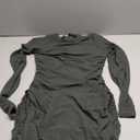 REORIA Women's Fall Mesh Sheer Long Sleeve Midi Ruched Bodycon Dress Mock Neck Elegant Evening Party Cocktail Dresses (Medium, Thyme Green)