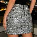 SOFIA'S CHOICE Women Sequin Skirts Mini Pencil High Waisted Sparkly Skirt Party Night Out Silver-1 Medium (Silver, M)