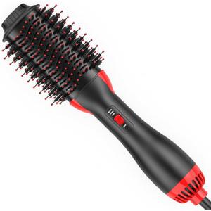 Hair Dryer Brush Blow Dryer Brush in One - One-Step Volumizer Hairdryer Styler and Hot Air Brush - Professional Salon Blowout Brush 60 mm Oval Barrel (Black,red)
