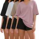 1/4 Pack Oversized TShirts for Women, Short Sleeve Drop shoulders Plus Size Baggy Dry Fit T Shirts Tops Tees (XX-Large, 1 Black 1 White 1 Dark Pink 1 Khaki)