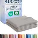 100% Cotton Pillow Cases Queen Size - Cooling, Breathable & Soft Pillowcase Covers Set of 2 - 400 Thread Count Cotton - Wrinkle Free - Machine Washable Protectors - Luxury Hotel Bedding - Light Grey