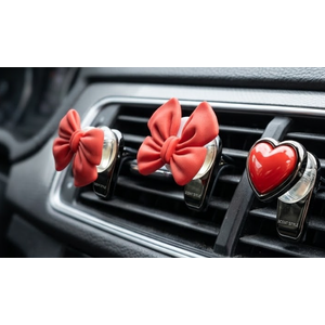 Bow Heart Car Air Freshener Clips, 4 Pcs Cute Car Air Vent Clip, Coquette Auto Air Conditioning Outlet Diffuser Perfume Clips, Interior Decoration, Auto Decor for Women Girls (Red, 1.69in)