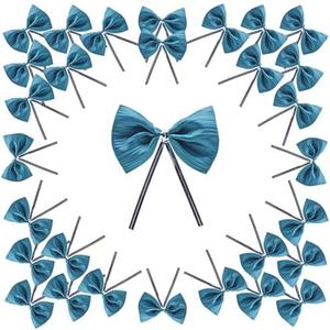 Pack of 2 WEWILUCK Premade Twist Tie Bows, Small Teal Satin Ribbon Bow for Treat Bags, Crafts, Candy, Bakery, Baby Shower Wedding Christmas Birthday Party Decorations(3 Inches, 30PCS)