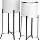 Creative Co-Op Round Metal Planters on Stands, White and Black, Set of 2 (30-3/4"h)