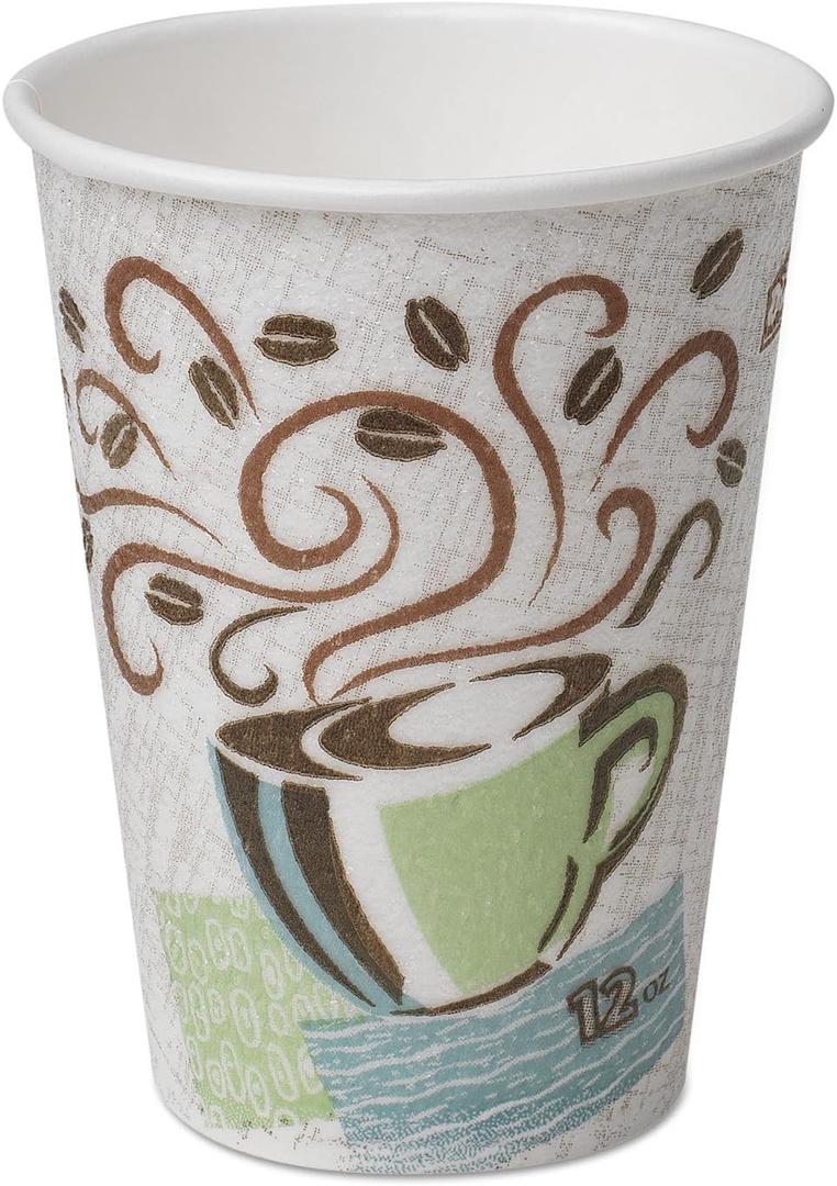 Dixie PerfecTouch Insulated Paper Hot Coffee Cups by GP Pro, 8 oz,50/pack (White, Brown, Green)