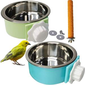PINVNBY Bird Feeding Dish Cups, Detachable Stainless Steel Bowl, Eco-Friendly Plastic Bowl, Water and Food Bowl, Easy Installation, Prevents Upsetting, 