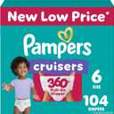 Pampers Diapers - Cruisers 360 - Size 6, 104 Count, Babyproof up to 100% Leakproof Pull-On Diaper