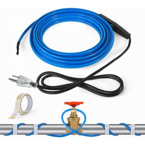 6Ft Heat Tape for Water Pipes, Self-Regulating Pipe Heat Cable with Thermostat, Freeze Protection Water Pipe Heating Cable with Fiberglass Tape, 7.6w/ft, 120V, ETL Listed