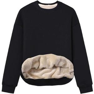 Gihuo Women's Winter Fleece Sherpa Lined Crewneck Pullover Sweatshirt (Large, Black)