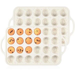 CAKETIME Mini Muffin Pan, Metal Reinforced Frame Mini Cupcake Pans 24 Cups Nonstick Mini Muffin Silicone Molds with Handle for Baking Muffins, Cupcakes, Egg Bites 2 Pack (Creamy Confetti)