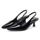 Elisabet Tang Women's Slingback Kitten Heels, 2.16 inch Sexy Closed Pointed Toe Low Stiletto Heels Slingback Pumps for Women Slip on Elastic Strap Wedding Party Dress Shoes Black Patent Size 9