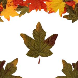 100 Pcs 3D Fake Maple Leaves Bulk Artificial Flowers Fall Decor Faux Autumn Wall Halloween Party Thanksgiving Decorations Floral Arrangement DIY Craft (Medium-Leaf Green)