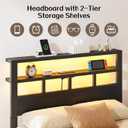 Twin Size Bed Frame with Charging Station and LED
Metal Platform Bed with Headboard, 2-Tier Wooden Storage Shelves, No Box Spring Needed, Easy Assembly, Under-Bed Space,Black