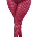 Stripe Lace Pattern Plus Size Tights High Waist Velvet Pantyhose Lace Fishnet Stockings Leggings (Cranberry)