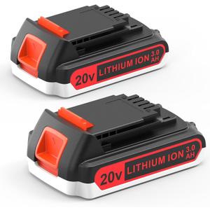 2 Pack Extended Capacity 3.0Ah 20v Battery Replacement for Black and Decker 20 Volt Max Lithium Battery LBXR20, Compatible with All Black and Decker 20v Cordless Power Tools and Charger.