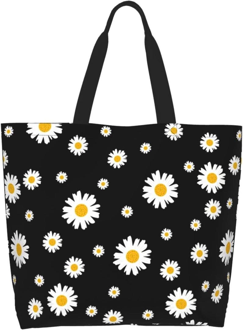 Sunflower Tote Bag For Women, Waterproof Shoulder Bags Big Reusable Grocery Handbag For Shopping Picnic Work Beach (Cute Daisy Floral)