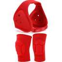 VioraWhite Wrestling Headgear for Kids Youth with Protective Knee Pads Soft Grappling Headgear Wrestling Ear Protection Thick Sponge Anti Slip Knee Sleeve for Sparring Brazilian Jiu Jitsu (Red)