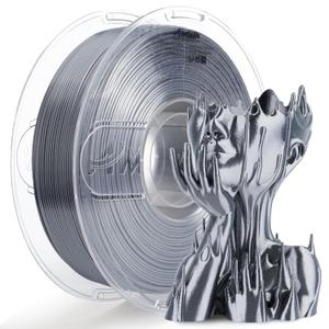 AMOLEN Silk PLA Filament 1.75mm 3D Printer filaments, Shiny Silver Grey Filament for 3D Printing, 1kg (2.2lbs) Spool, Compatible with Most FDM Printer (Silk Silver Grey)