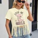 Western Shirts for Women Cowgirl Boots Hat Shirt Vintage Cowgirl Fringe Tops Short Sleeve (S)