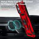 Phone Case for iPhone 13 Pro Max with Camera Lens Cover HD Screen Protector,Military Grade Ring Car Mount Kickstand Hybrid Hard PC Soft TPU Shockproof Protective Red