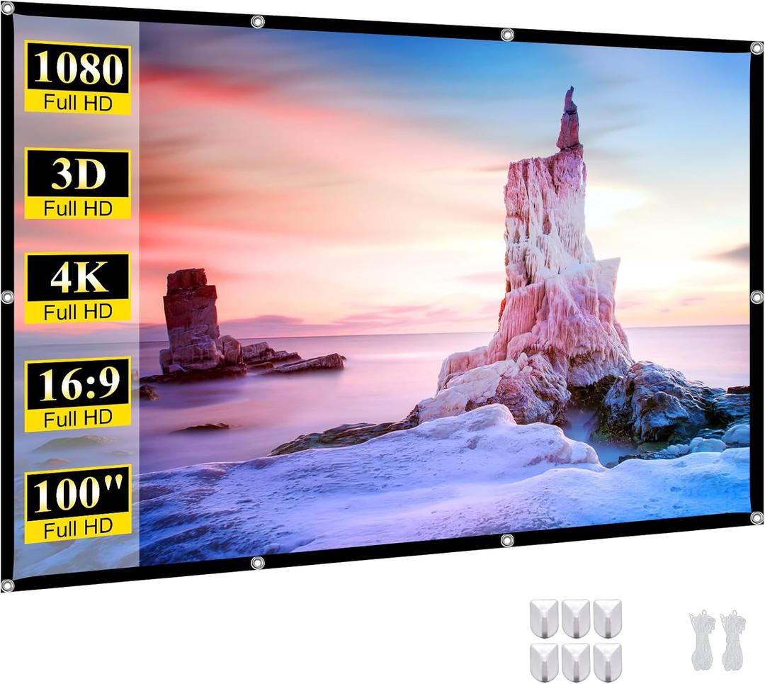 Outdoor Projector Screen 100 inch Movie: Portable Projection Screens 4K HD Foldable Indoor Hanging Wall Anti-Crease Home Theater