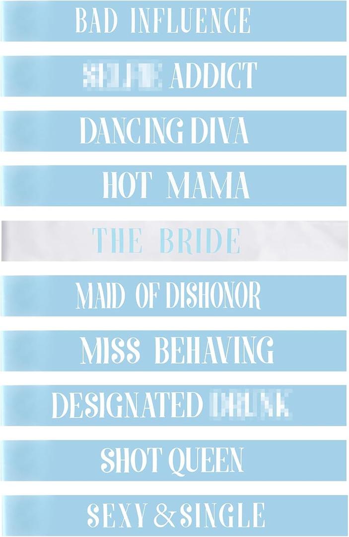 LEIFIDE 10 Pack Bride and Bridesmaid Sash Set Wedding Bachelorette Funny Team Gifts Sash Decorations for Woman Bride Bridesmaid of Honor Party Supplies (Blue, White)