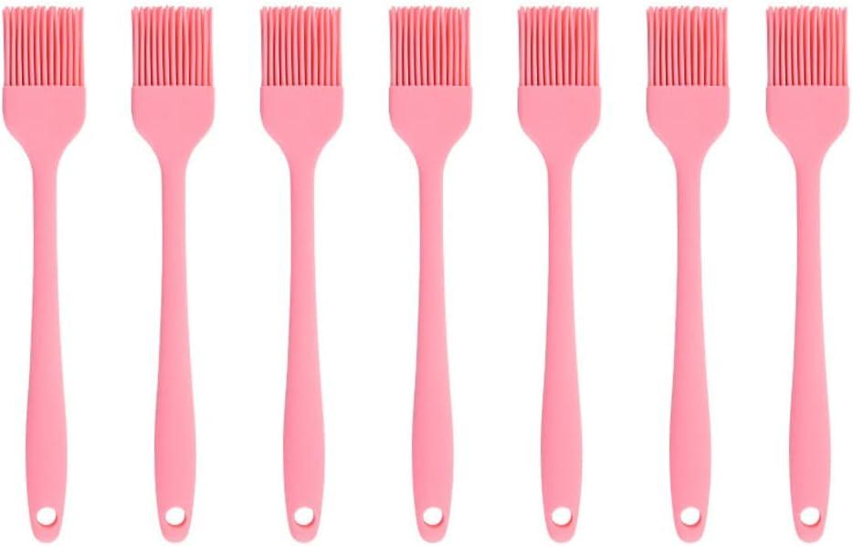 Silicone brush, Oil Brush for BBQ Kitchen Cooking Baking and Grilling7 PCS,Pink)